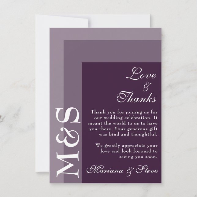 Purple Simple Modern Chic Script Wedding Thank You Card (Front)