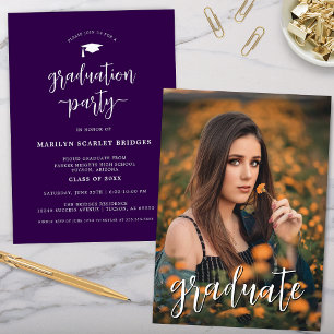 Purple Simple Modern Script Graduation Invitation