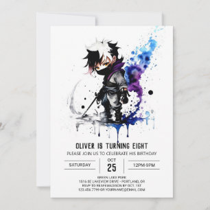 Purple Simple Ninja Boy Digital Birthday Invitation