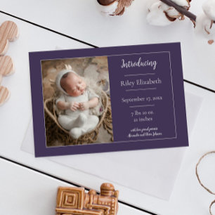 Purple Simple Photo Birth Announcement