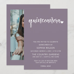Purple Simple Script Quinceanera Photo Invitation