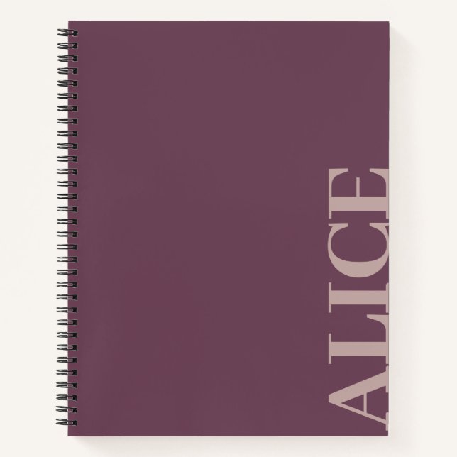 Purple Simple Text Style Custom Name Notebook (Front)