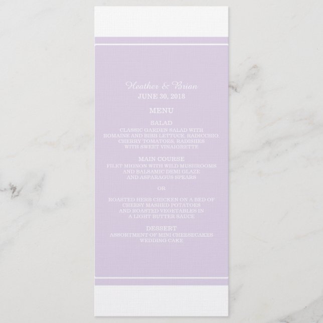 Purple Simply Elegant Wedding Menu (Front)