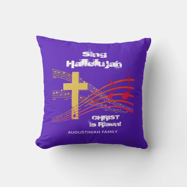 Purple SING HALLELUJAH CHRIST IS RISEN Easter Cushion (Front)