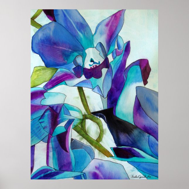 Purple Singapore Orchid flower watercolor art Poster (Front)