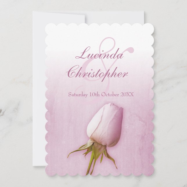 Purple single rose bud lilac wedding invitation (Front)
