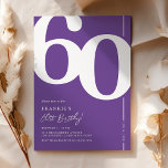 Purple Sixty 60th Birthday Party Invitations<br><div class="desc">Trendy purple 60th birthday party invitations featuring the number '60' in a large bold serif font,  and a modern invite template that is easy to personalise.</div>