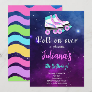 Purple Skate Roll On Over Birthday Invitation