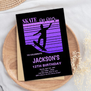 Purple Skateboard Birthday Invitations