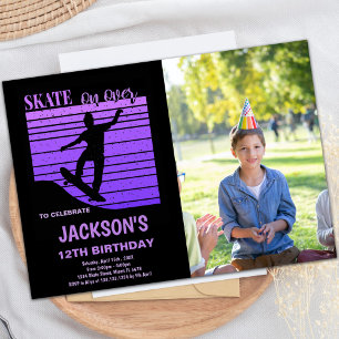 Purple Skateboard Birthday Invitations w photo