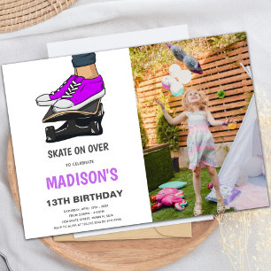 Purple Skateboards Invitations with photo