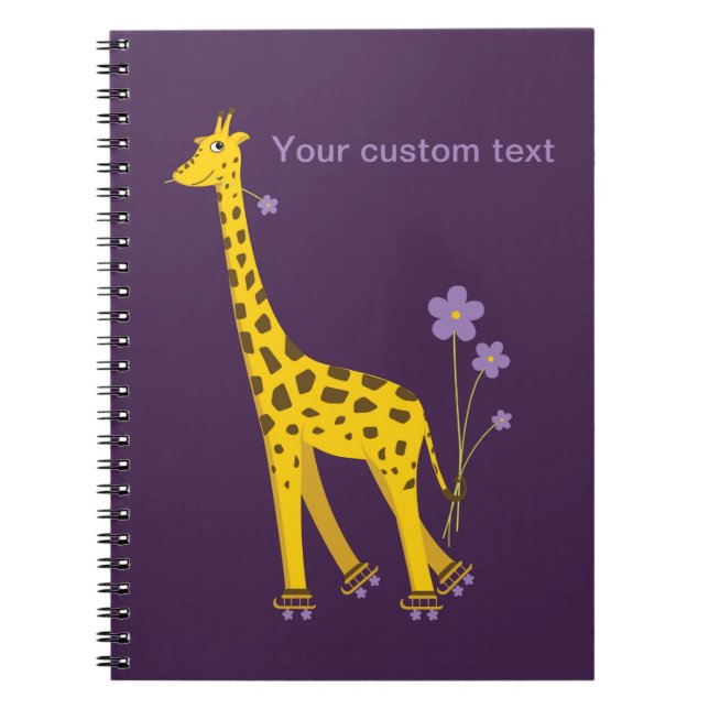 Purple Skating Funny Giraffe Personalised Notebook (Front)