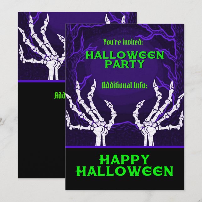 Purple Skeleton Hands Invitation (Front/Back)