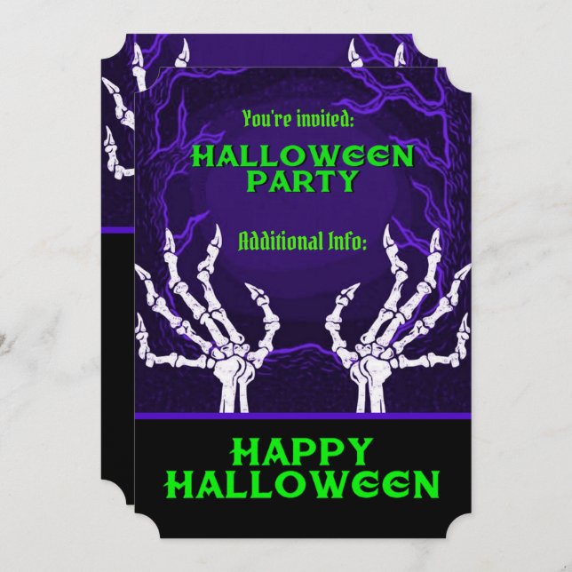 Purple Skeleton Hands Invitation (Front/Back)