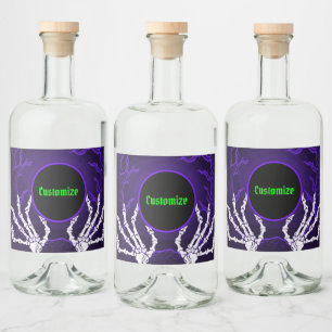 Purple Skeleton Hands Liquor Bottle Label