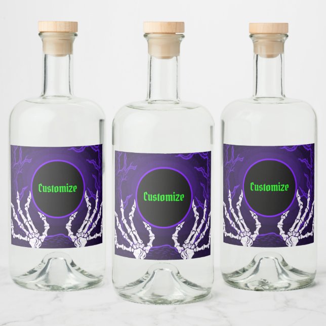Purple Skeleton Hands Liquor Bottle Label (Bottles)
