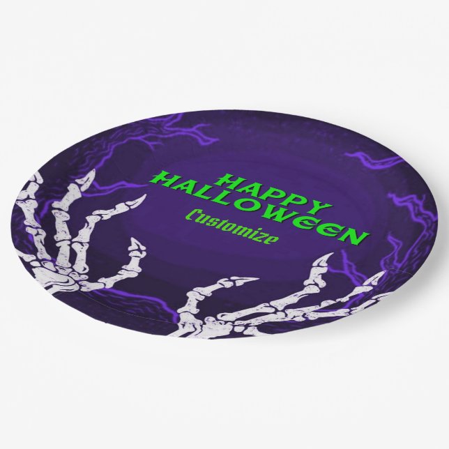 Purple Skeleton Hands Paper Plate (Angled)