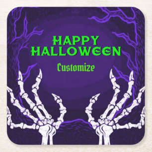 Purple Skeleton Hands Square Paper Coaster