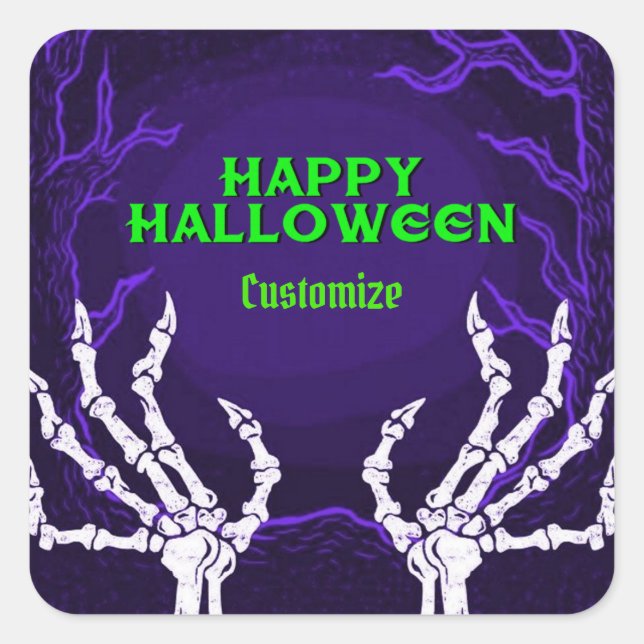 Purple Skeleton Hands Square Sticker (Front)