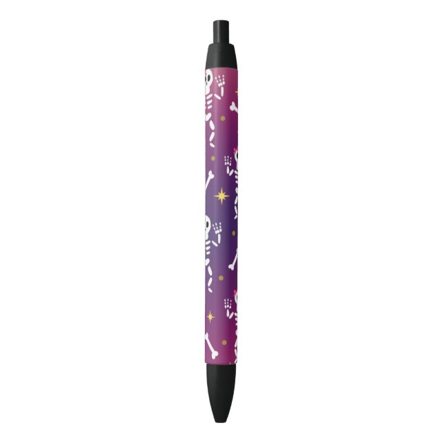 Purple Skeletons Halloween Black Ink Pen (Front Vertical)