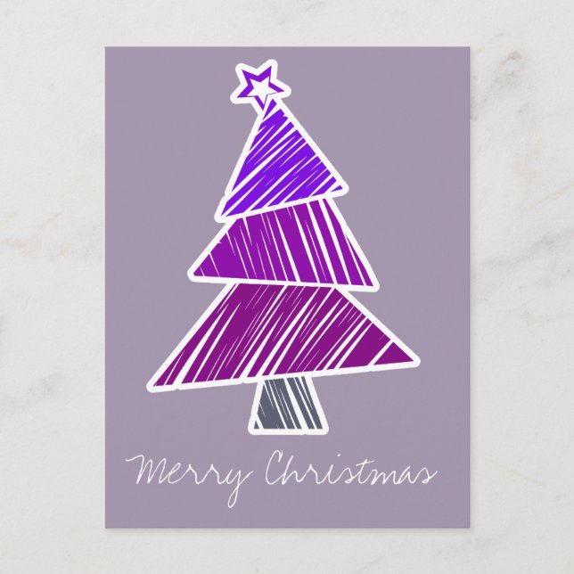 Purple Sketchy Christmas Tree Postcard (Front)