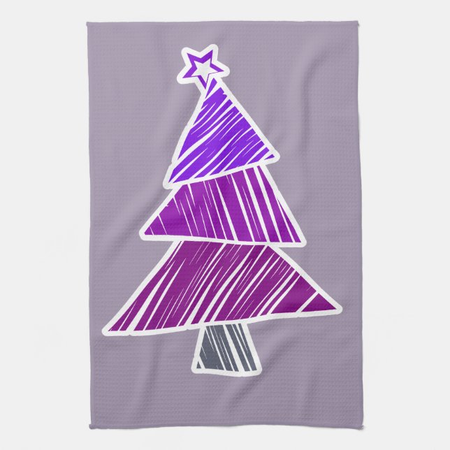 Purple Sketchy Christmas Tree Towel (Vertical)