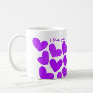 Purple sketchy hearts "I love you" Coffee Mug