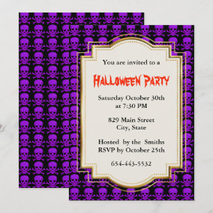 Purple Skull And Crossbones Halloween Party Invitation