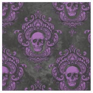 Purple Skull and Gothic Dark Grey Fabric