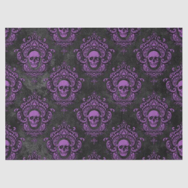 Purple Skull and Gothic Grey Decoupage Tissue Paper (Front)