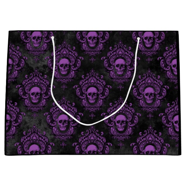 Purple Skull and Gothic Grey Large Gift Bag (Front)