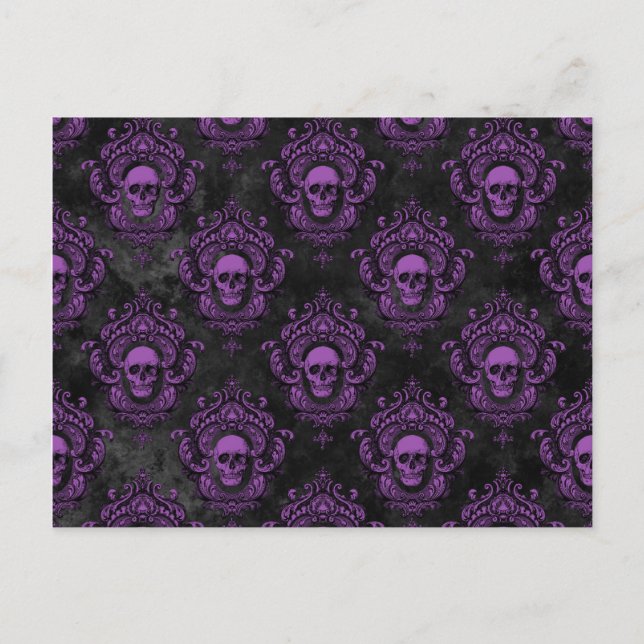 Purple Skull and Gothic Grey Postcard (Front)