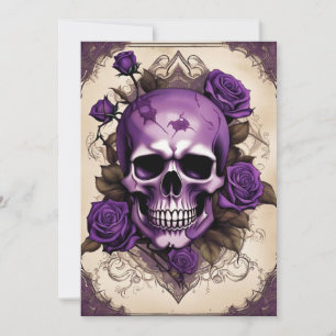 Purple Skull and Roses Gothic Elegance Wedding Invitation
