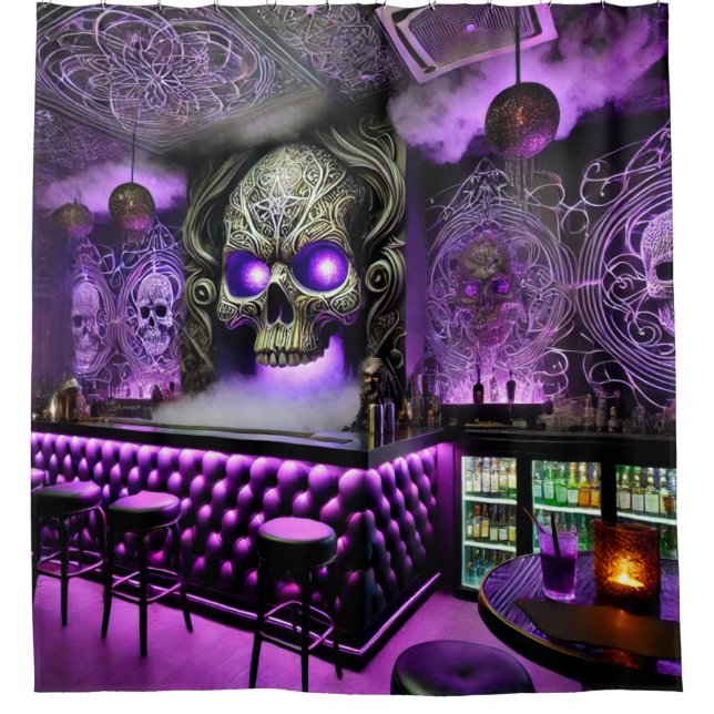 Purple Skull Bar Shower Curtain (Front)