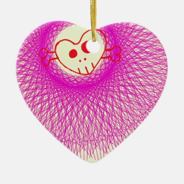 purple skull & bones ceramic tree decoration (Front)