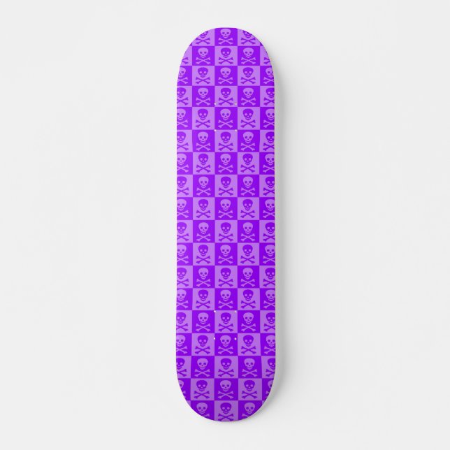 Purple Skull & Crossbones Chequered Skateboard (Front)