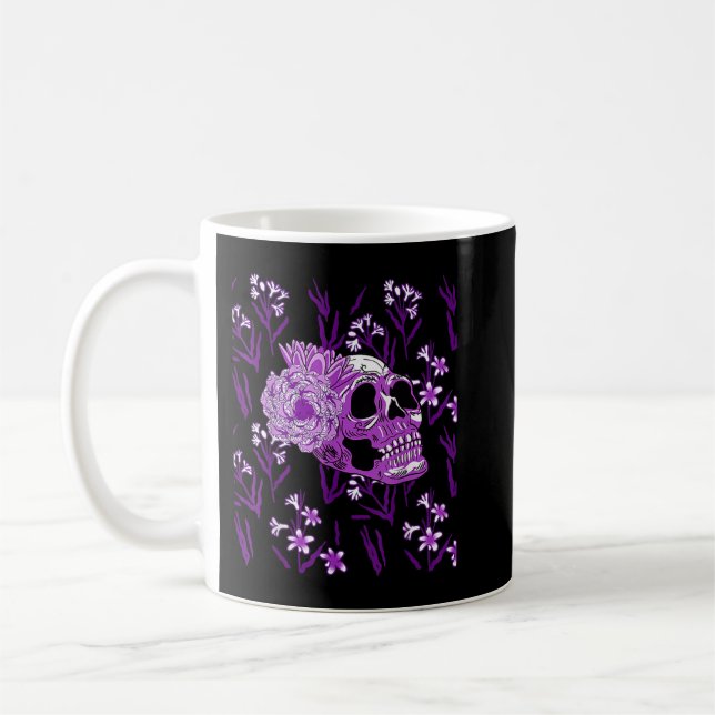 Purple Skull Flower Cool Floral Scary Halloween Go Coffee Mug (Left)
