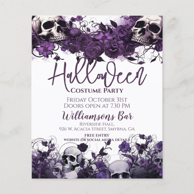 Purple Skull Halloween Party Flyer Template (Front)