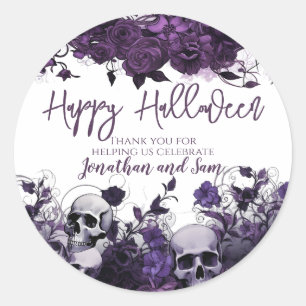 Purple Skull Halloween Party Thank You Classic Round Sticker