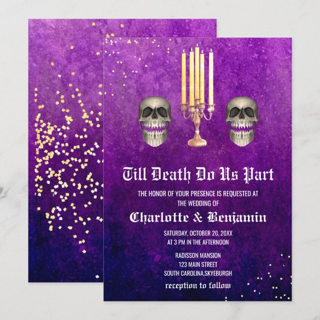 Purple Skull Halloween Wedding Invitation (Front/Back)