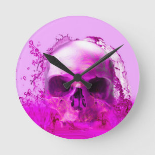 Purple Skull in Water Round Clock