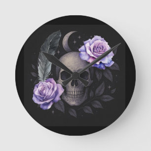 PURPLE SKULL ROUND CLOCK