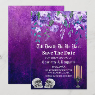 Purple Skull Save The Date Halloween Wedding 