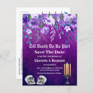 Purple Skull Save The Date Halloween Wedding  Announcement Postcard