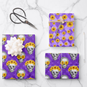 Purple Skulls and Sunflower Series Design 10  Wrapping Paper Sheet