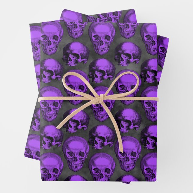 Purple Skulls and Sunflower Series Design 1  Wrapping Paper Sheet (In situ)