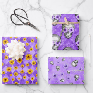 Purple Skulls and Sunflower Series Design 2  Wrapping Paper Sheet