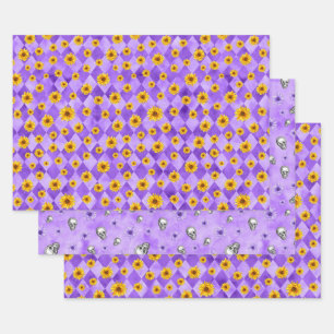 Purple Skulls and Sunflower Series Design 2 Wrapping Paper Sheet