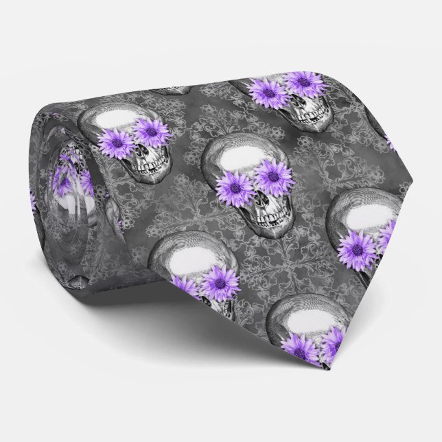 Purple Skulls and Sunflower Series Design 3   Tie (Rolled)