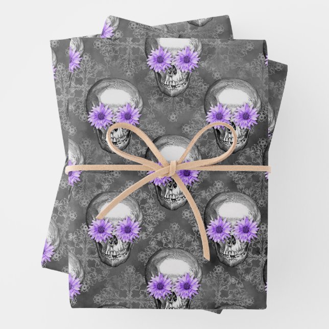 Purple Skulls and Sunflower Series Design 3   Wrapping Paper Sheet (In situ)